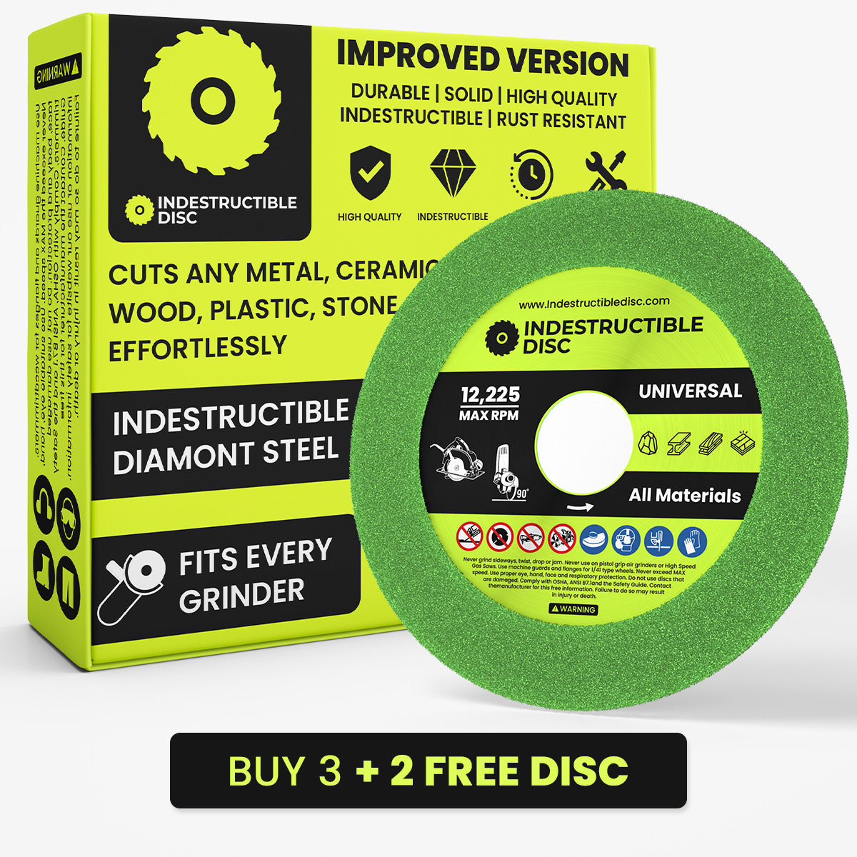 Indestructible Disc glass cutting disc in its retail box, green 4 inch disc for angle grinders