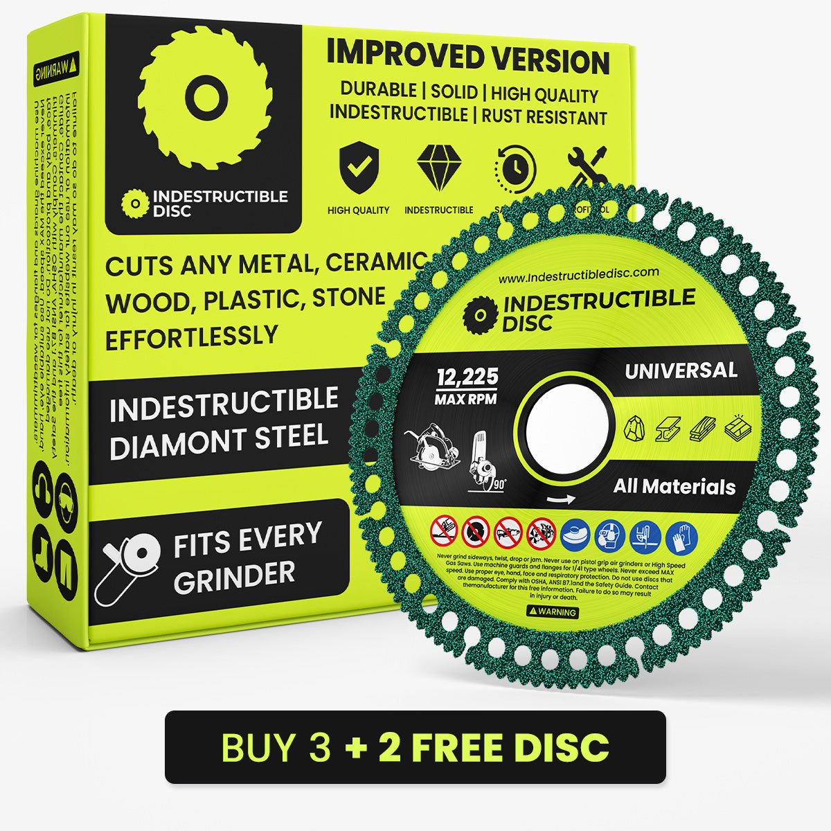 Indestructible Disc 2.0 metal cutting disc in its retail box, green 4 inch disc for angle grinders