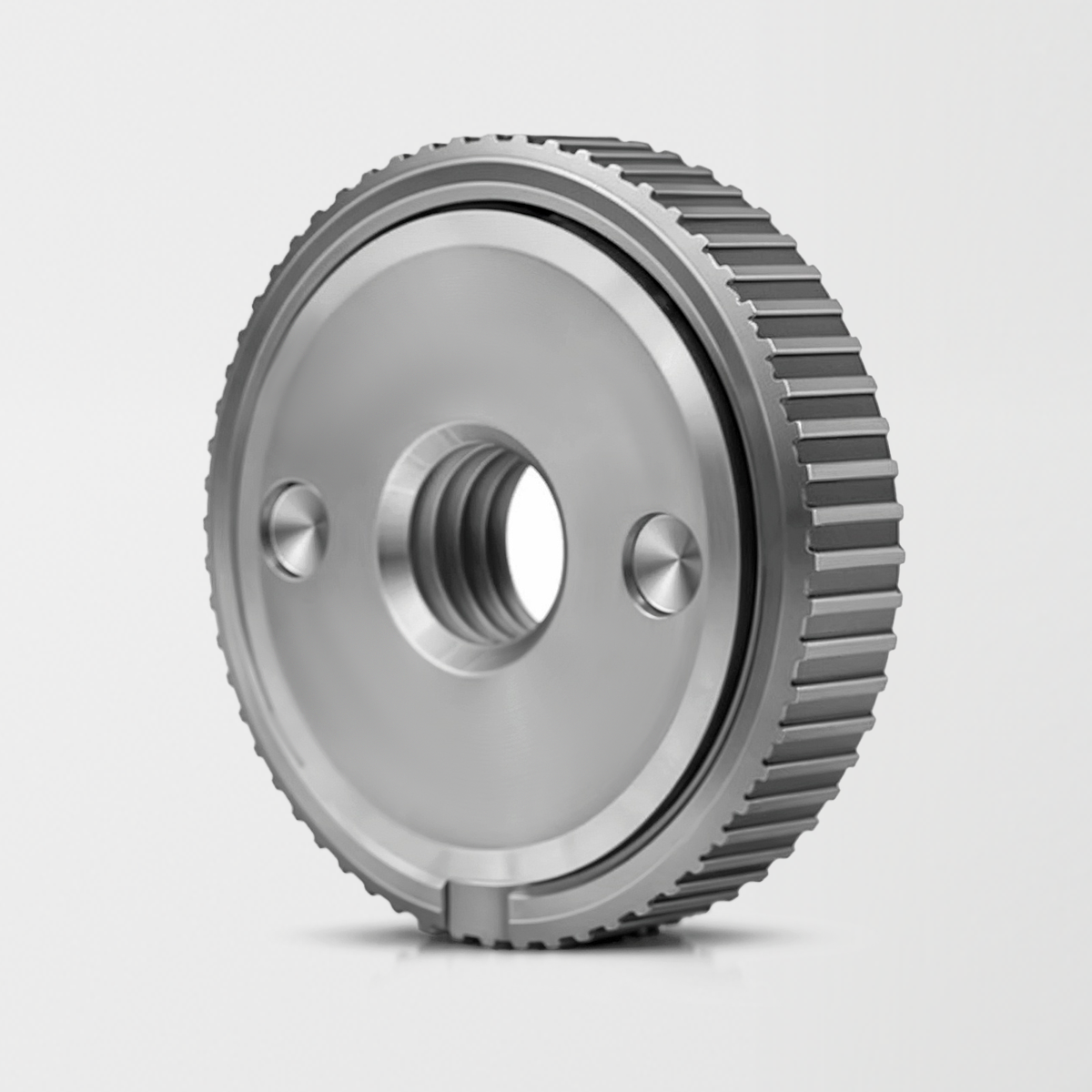 Quick-lock nut for angle grinders with knurled steel edge, M14 thread