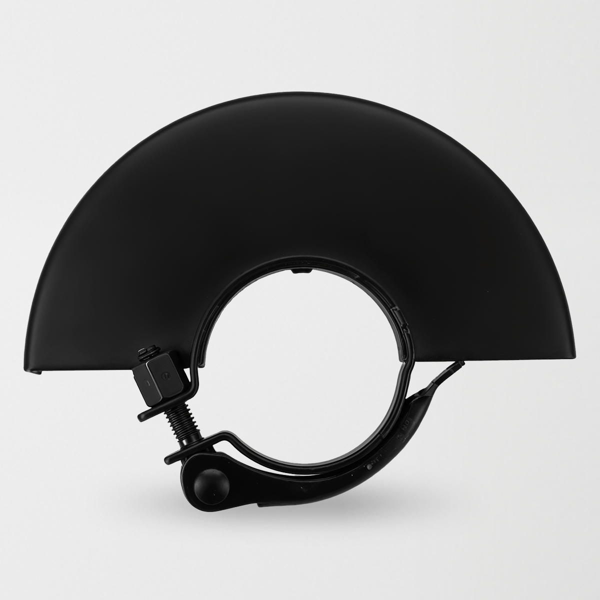 Angle grinder guard with quick-lock clamp, black steel cover
