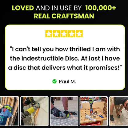 Five star customer review of the Indestructible Disc 4.0 with photos from customers at work