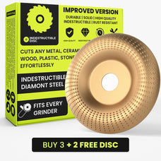 Indestructible Carving Disc wood carving disc in its retail box, gold 4 inch disc for angle grinders