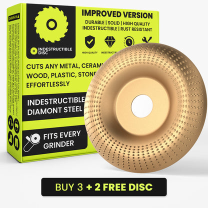 Indestructible Carving Disc wood carving disc in its retail box, gold 4 inch disc for angle grinders