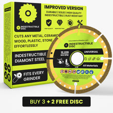 Indestructible Disc 3.0 concrete and stone cutting disc in its retail box, gold 4 inch disc for angle grinders