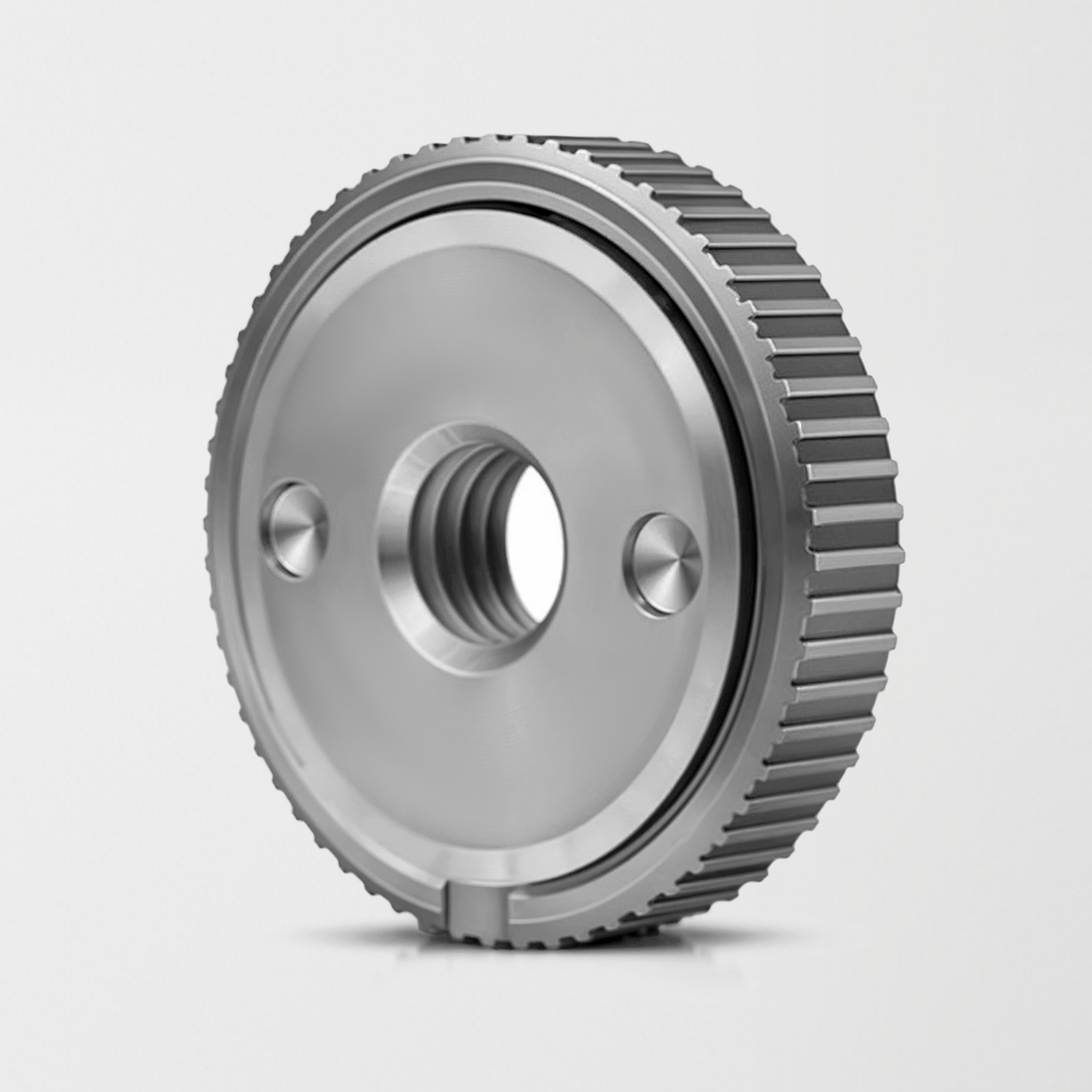 Quick-lock nut for angle grinders with knurled steel edge, M14 thread