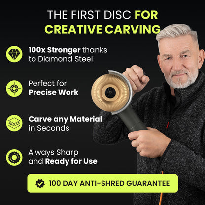 gold wood carving disc shown for creative wood carving with an angle grinder