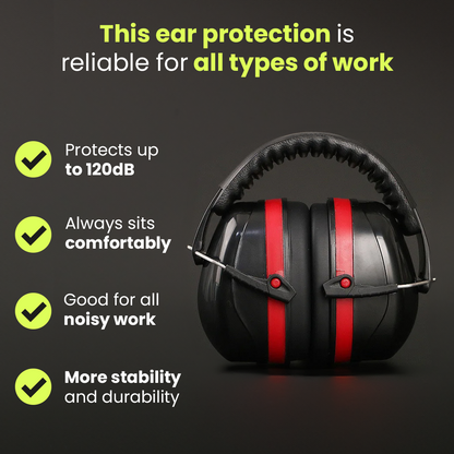 Earmuff features: protects up to 120 dB, comfortable fit, suited to loud work