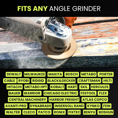 Indestructible Carving Disc mounted on an angle grinder, fits DeWalt, Makita, Bosch, Milwaukee and other brands