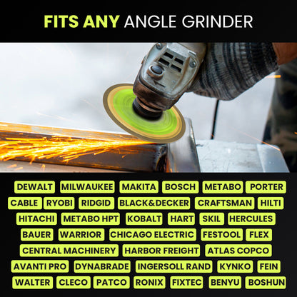 Indestructible Disc 3.0 mounted on an angle grinder, fits DeWalt, Makita, Bosch, Milwaukee and other brands