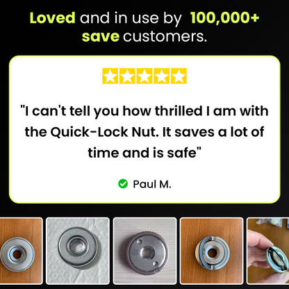 Five star customer review of the quick-lock nut with photos from customers