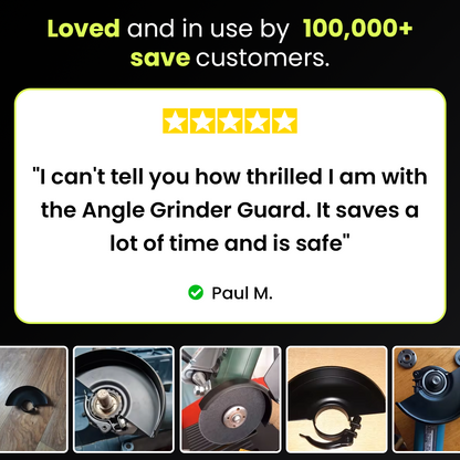 Five star customer review of the angle grinder guard with photos from customers