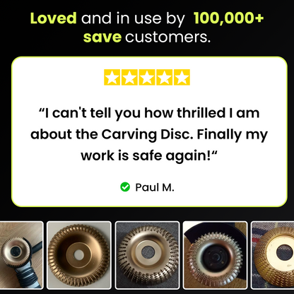 Five star customer review of the Indestructible Carving Disc with photos from customers at work