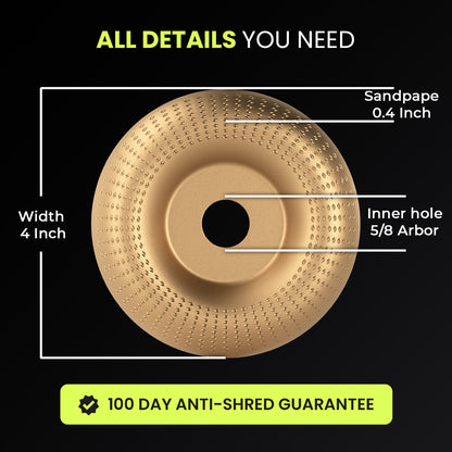 Dimensions of the Indestructible Carving Disc: 4 inch width, 5/8 arbor, 12,225 max RPM