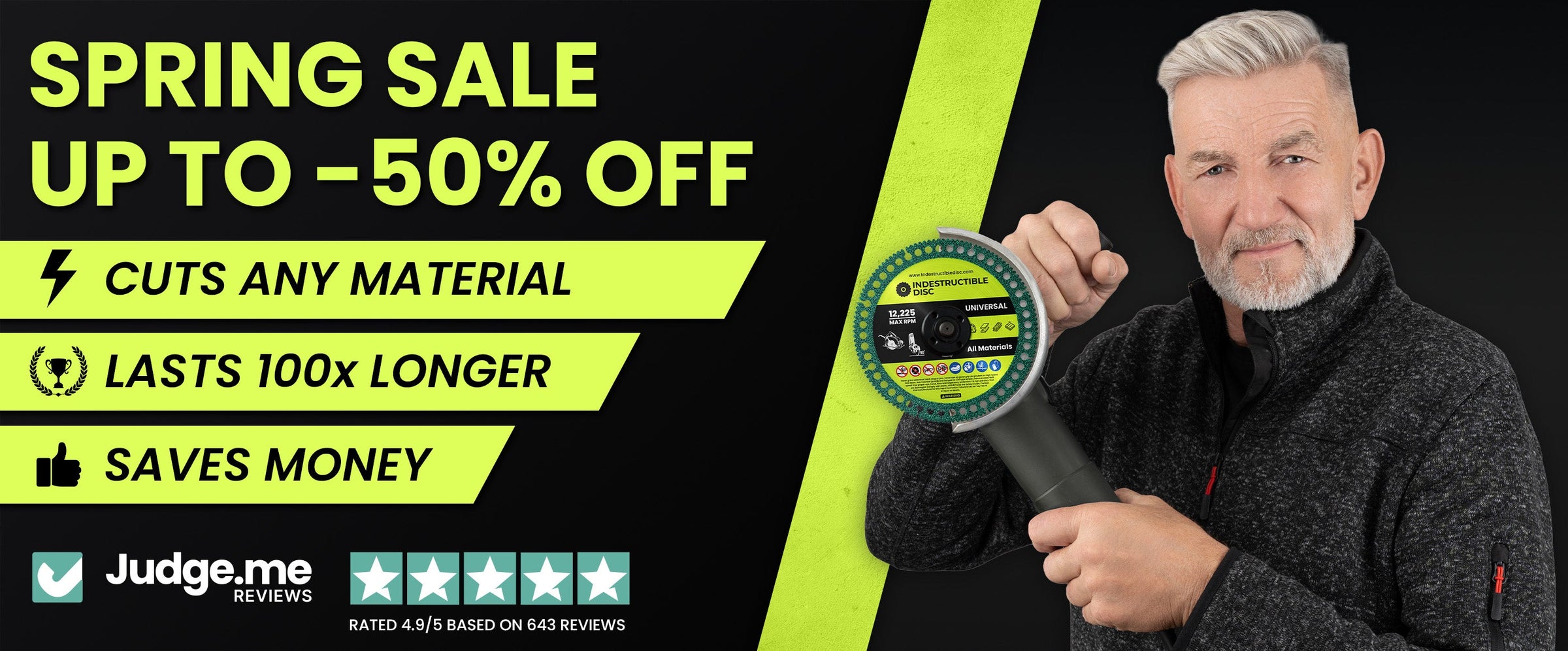 Spring Sale banner for the Indestructible Disc, cutting disc for angle grinders