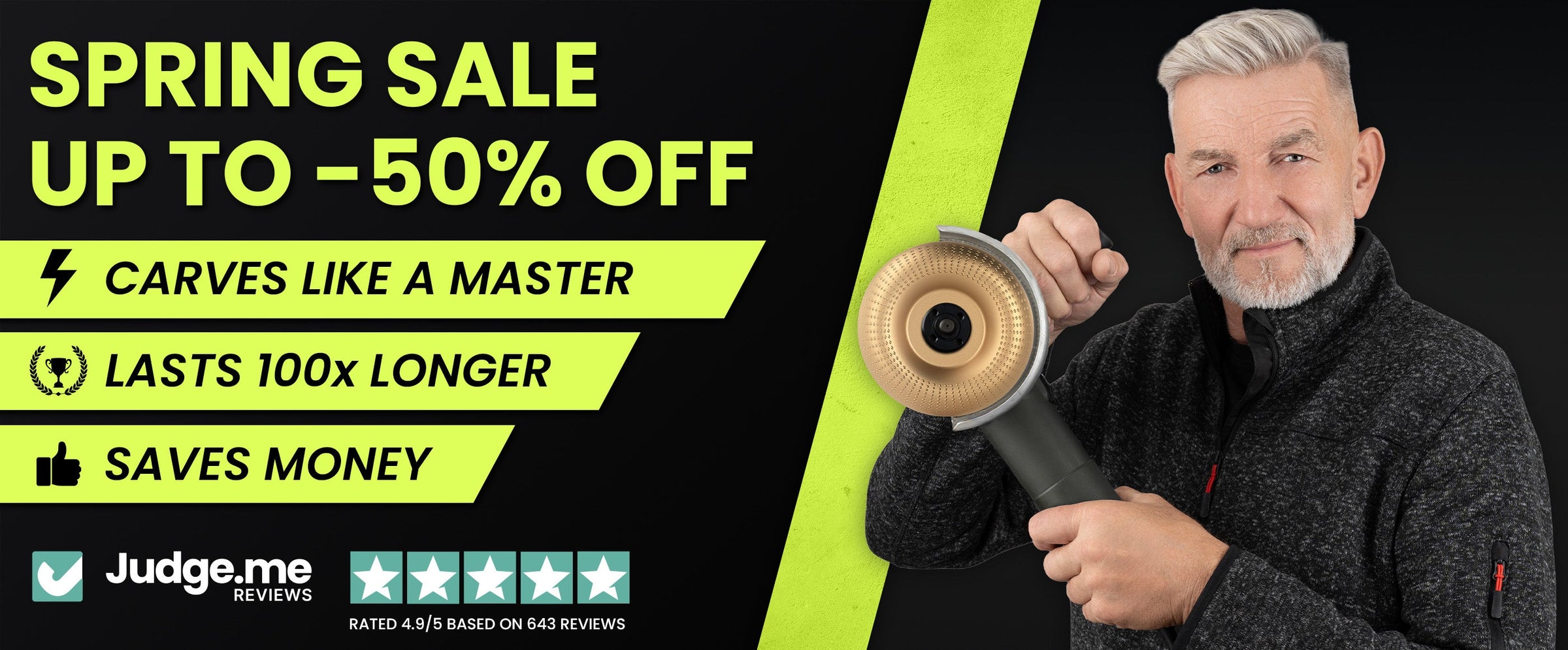 Spring Sale banner for the Indestructible Carving Disc, wood carving disc for angle grinders