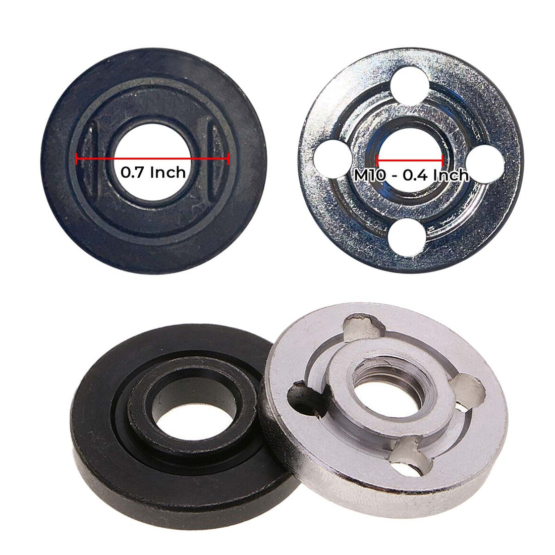 Flanges and washers of the M14 to M10 angle grinder adapter, 0.7 inch and 0.4 inch