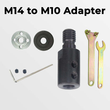 M14 to M10 adapter for angle grinders with wrench, flanges and hex keys included