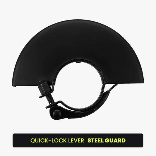 Black steel angle grinder guard with quick-lock lever clamp