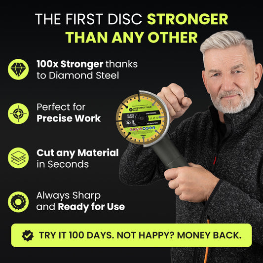 Craftsman holding an angle grinder with the Indestructible Disc 3.0
