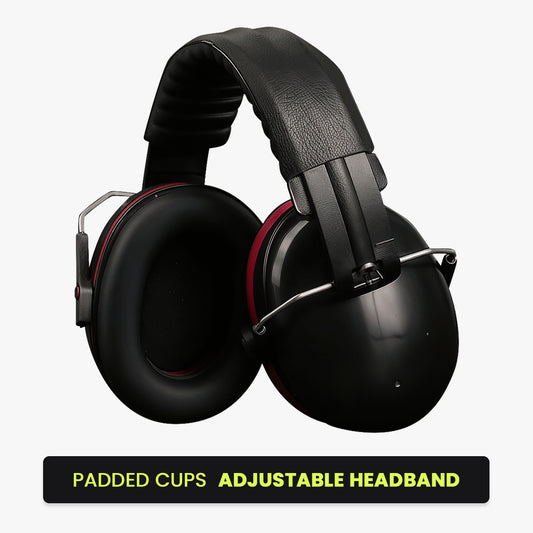Black over-ear earmuffs with padded cups and adjustable headband