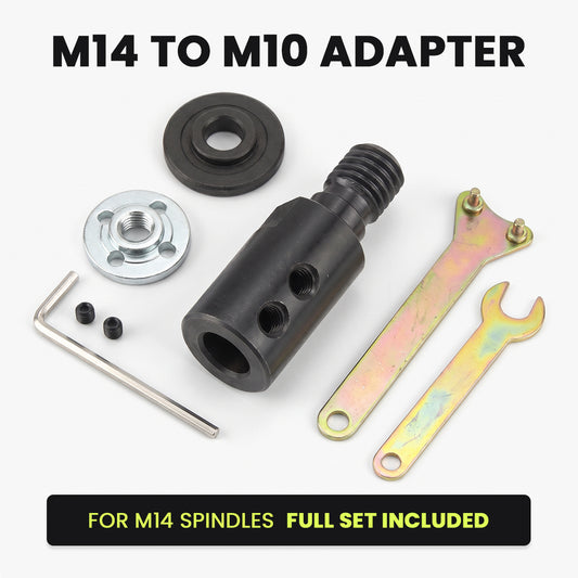 M14 to M10 adapter set for angle grinders with flanges, wrenches, hex key and set screws