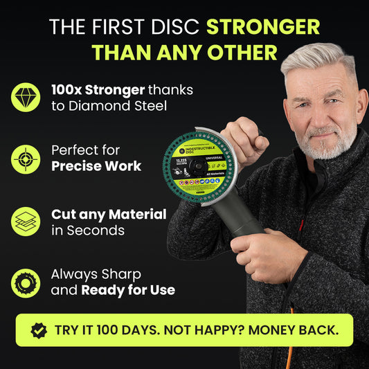 Craftsman holding an angle grinder with the Indestructible Disc 2.0