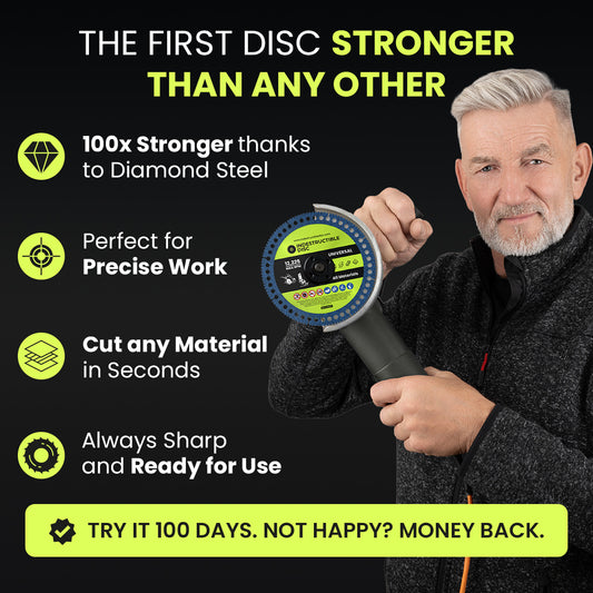Craftsman holding an angle grinder with the Indestructible Disc 4.0